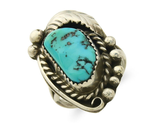 Navajo Ring 925 Sterling Natural Blue Turquoise Native Artist C.80's Size 7.5