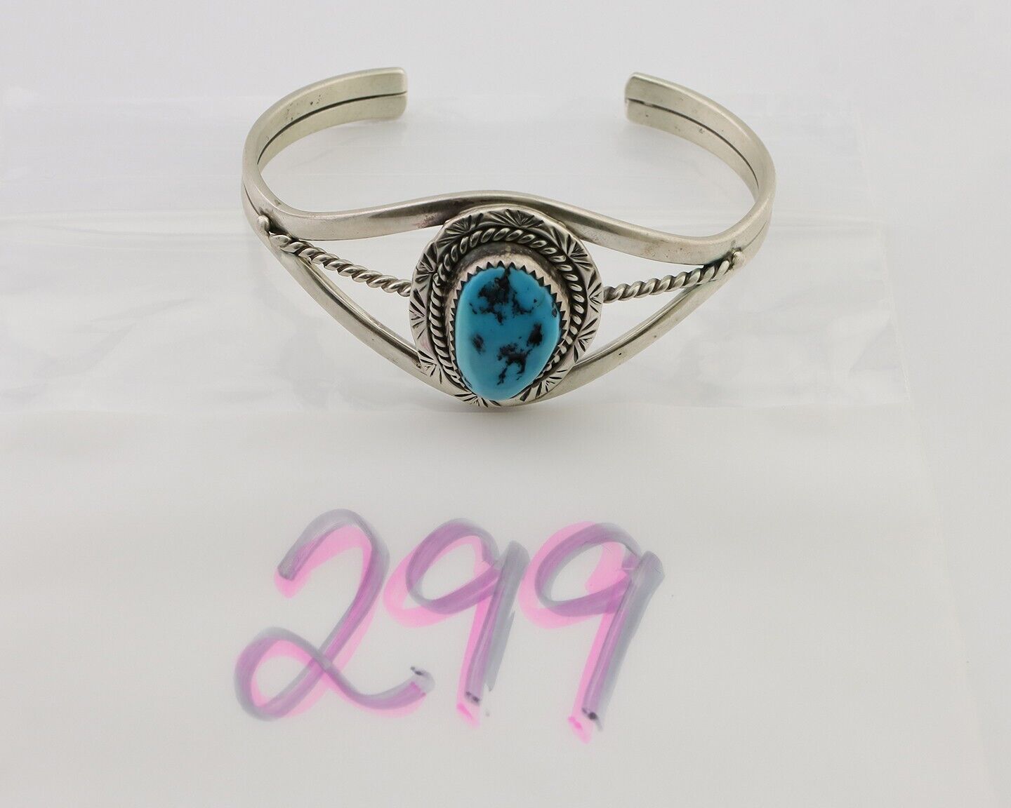 Navajo Cuff Bracelet 925 Silver Natural Blue Turquoise Native American C.80's