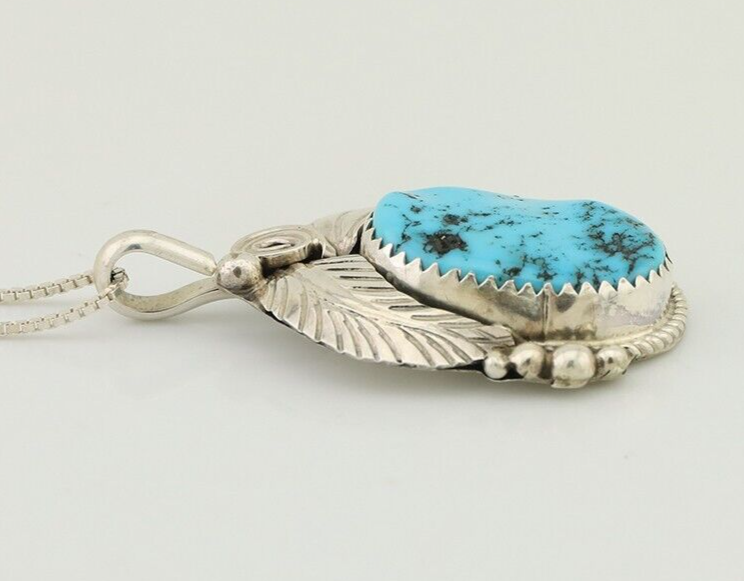 Navajo Necklace 925 Silver Blue Turquoise Signed Justin Morris C.90's