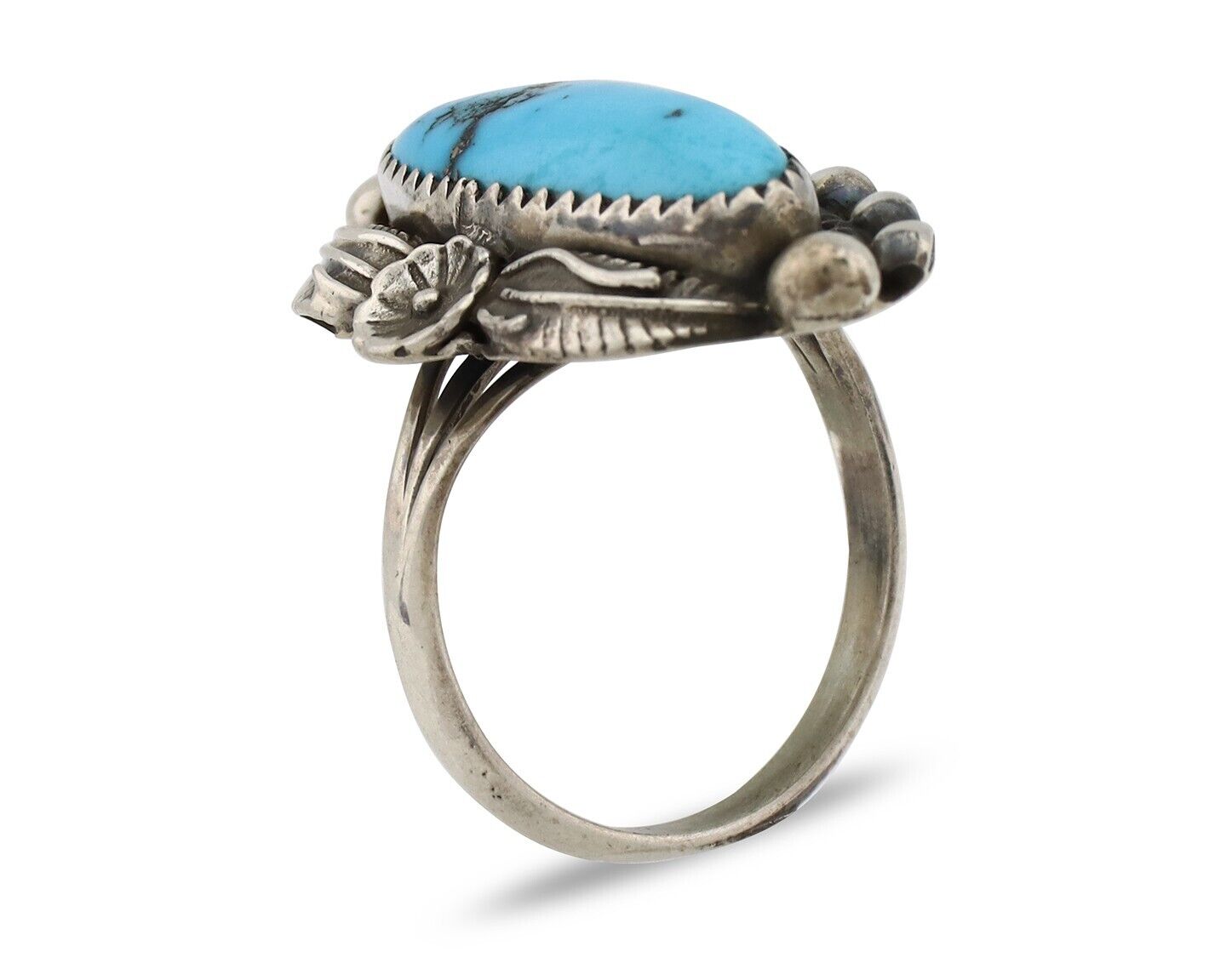 Navajo Ring 925 Silver Sleeping Beauty Turquoise Signed SC C.80's