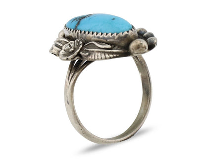 Navajo Ring 925 Silver Sleeping Beauty Turquoise Signed SC C.80's