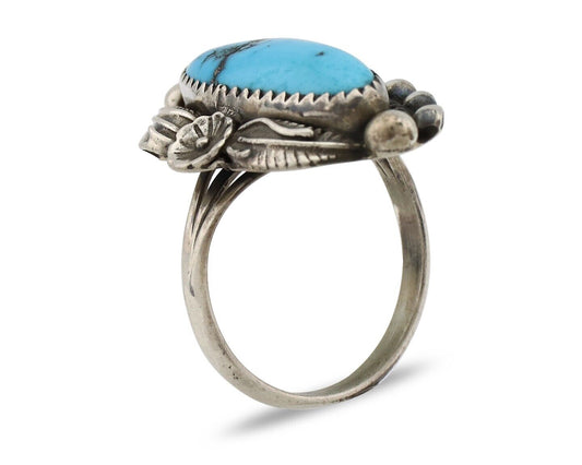 Navajo Ring 925 Silver Sleeping Beauty Turquoise Signed SC C.80's