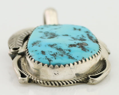 Navajo Pendant 925 Silver Sleeping B Turquoise Signed Justin Morris C.80's