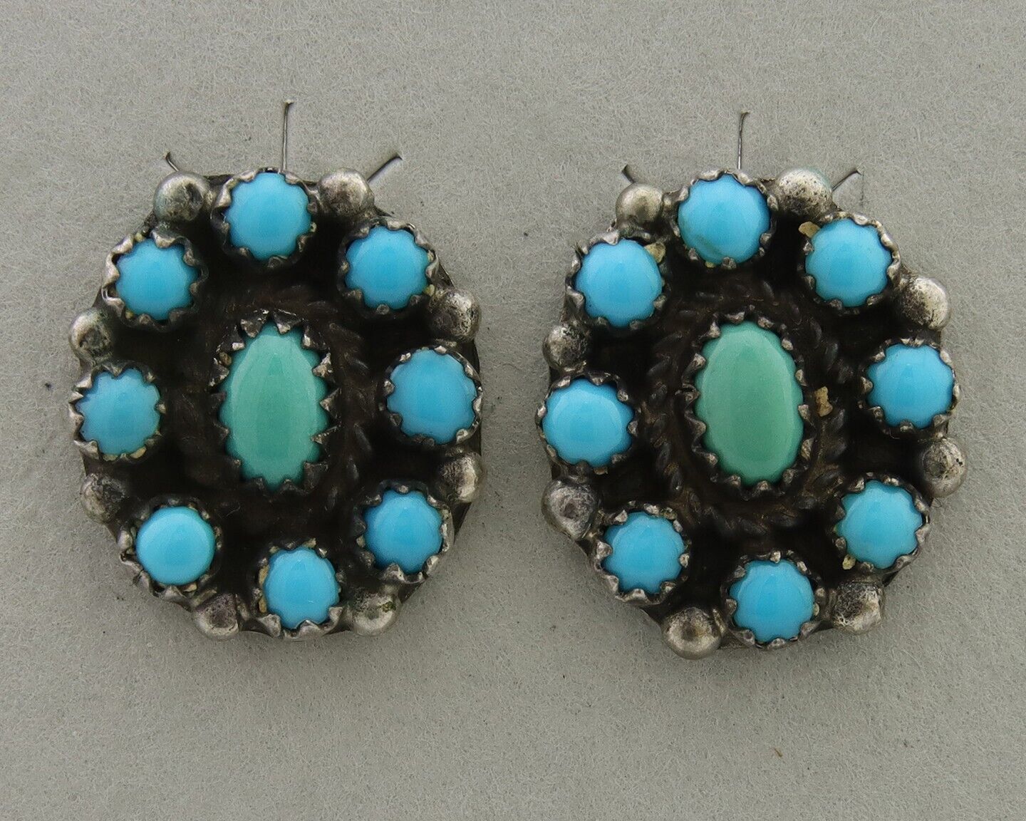 Navajo Shield Earrings 925 Silver Natural Turquoise Signed Nathaniel Curley C80s
