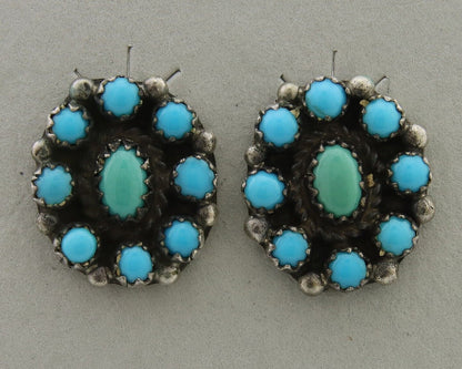 Navajo Shield Earrings 925 Silver Natural Turquoise Signed Nathaniel Curley C80s