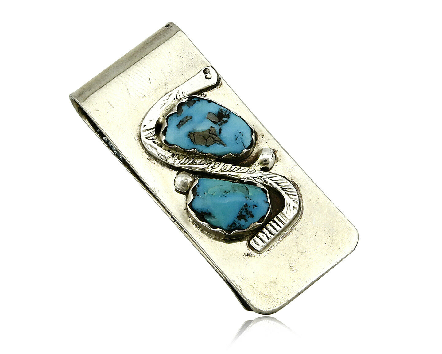 Navajo Money Clip .925 Silver & Nickle Sleeping Beauty Turquoise Artist Native