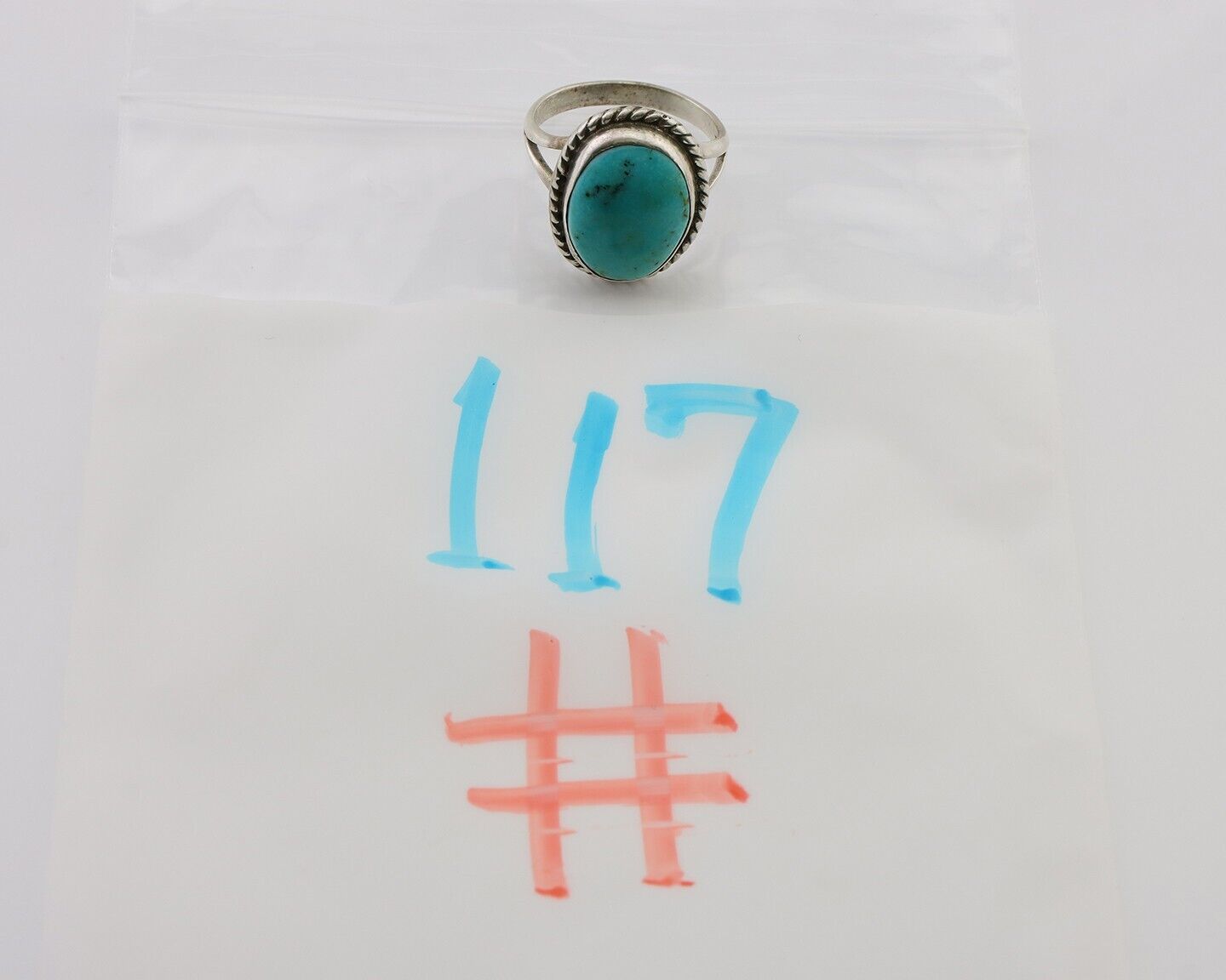 Navajo Ring 925 Silver Kingman Turquoise Native American Artist C.80's