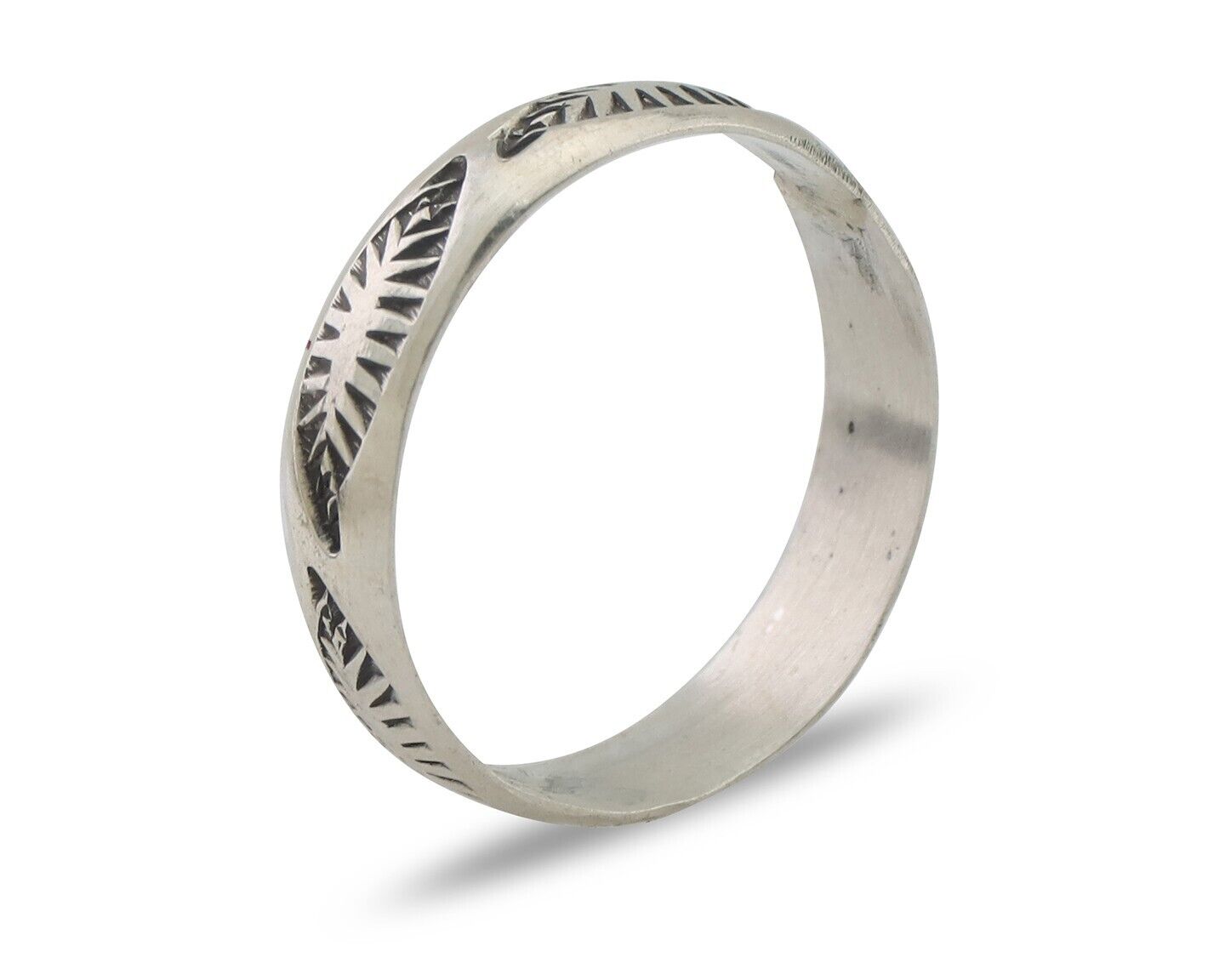 Navajo Hand Stamped Band 925 Silver 5.0 mm Signed Larry Chavez Size 8.0 C.80's