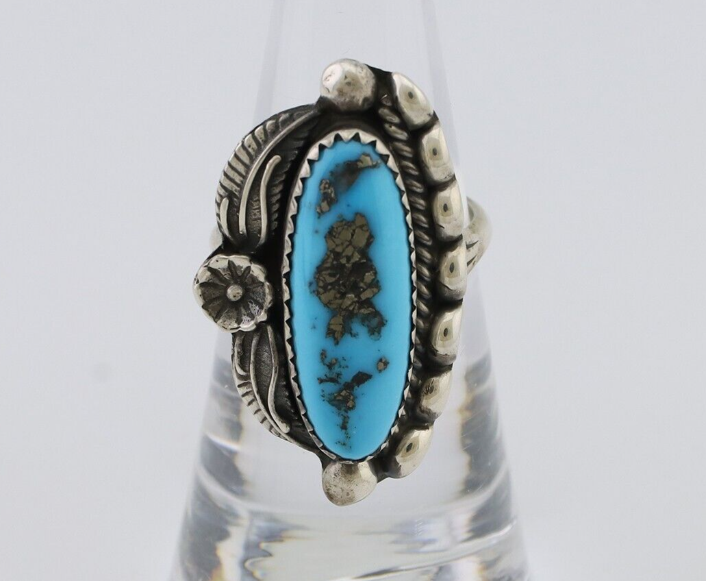 Navajo Ring 925 Silver Sleeping Beauty Turquoise Artist Signed SC C.80's