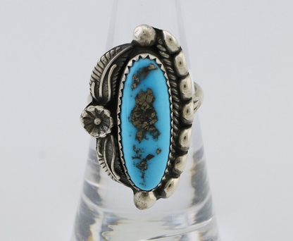 Navajo Ring 925 Silver Sleeping Beauty Turquoise Artist Signed SC C.80's