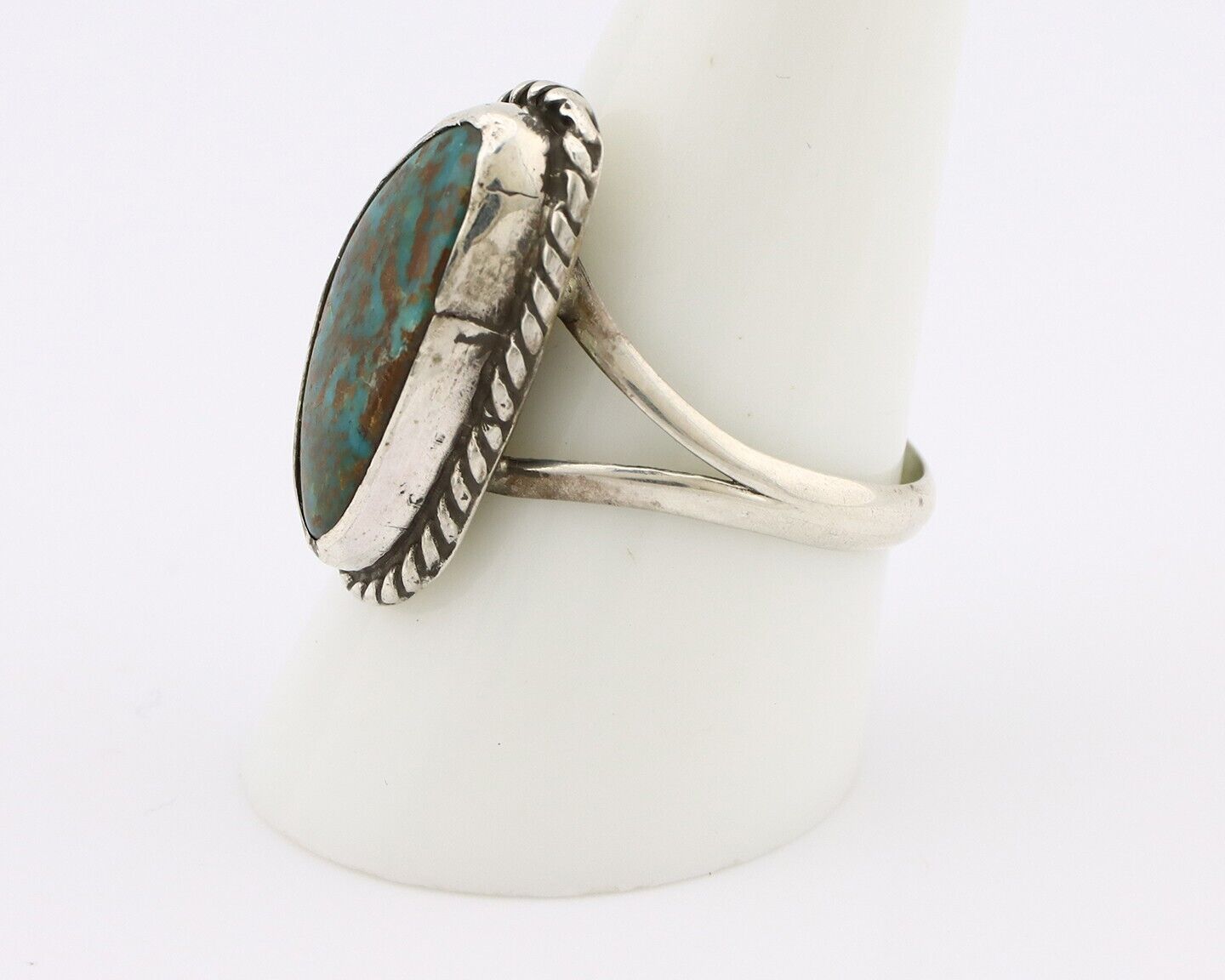 Navajo Ring 925 Silver Natural Turquoise Artist Signed Rabbit Stick C.80's
