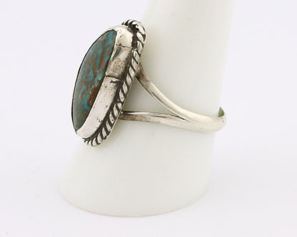 Navajo Ring 925 Silver Natural Turquoise Artist Signed Rabbit Stick C.80's