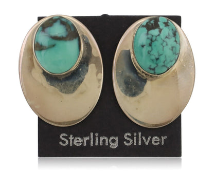 Navajo Shield Earrings 925 Silver Natural Turquoise Signed Ella Peters C.80's