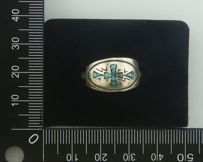 Navajo Ring 925 Sterling Natural Chip Inlay Blue Turquoise C.80's Size 9.0