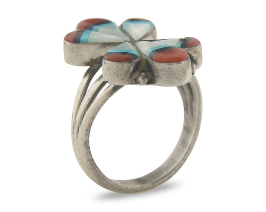 Vintage Navajo Ring 925 Sterling Gemstone Signed A Sunburst Size 6.75
