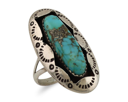 Navajo Ring 925 Silver Natural Kingman Turquoise Native American Artist C.80's