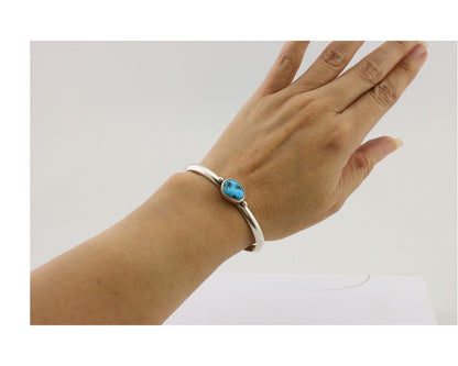 Navajo Cuff Bracelet 925 Silver Natural Blue Turquoise Native American C.80's