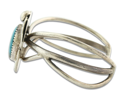Vintage Navajo Bracelet 925 Silver Blue Turquoise Signed Kay Johnson