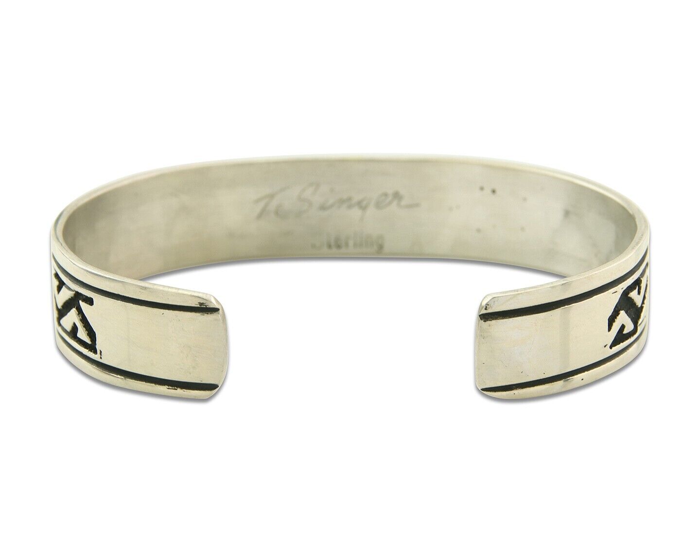 Mens's Navajo Bracelet 925 Silver Artist Signed Thomas Singer Cuff Made 1980's