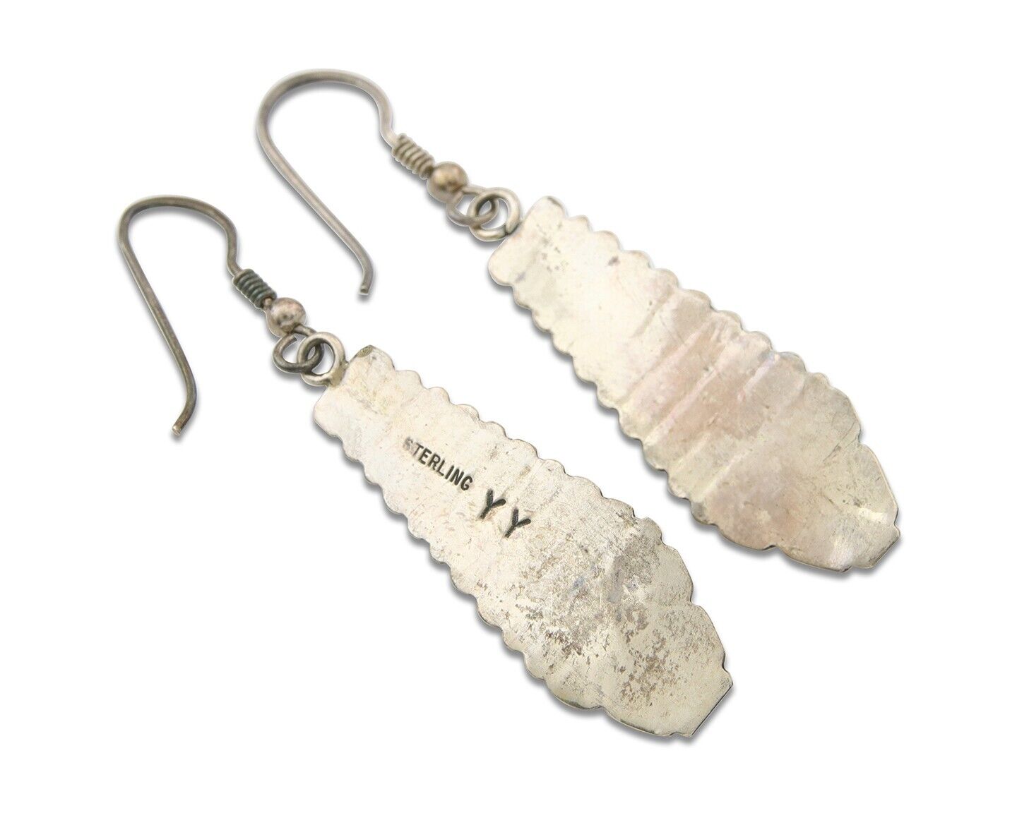 Navajo Earrings 925 Silver Natural Gemstone Artist Signed YY C.80's