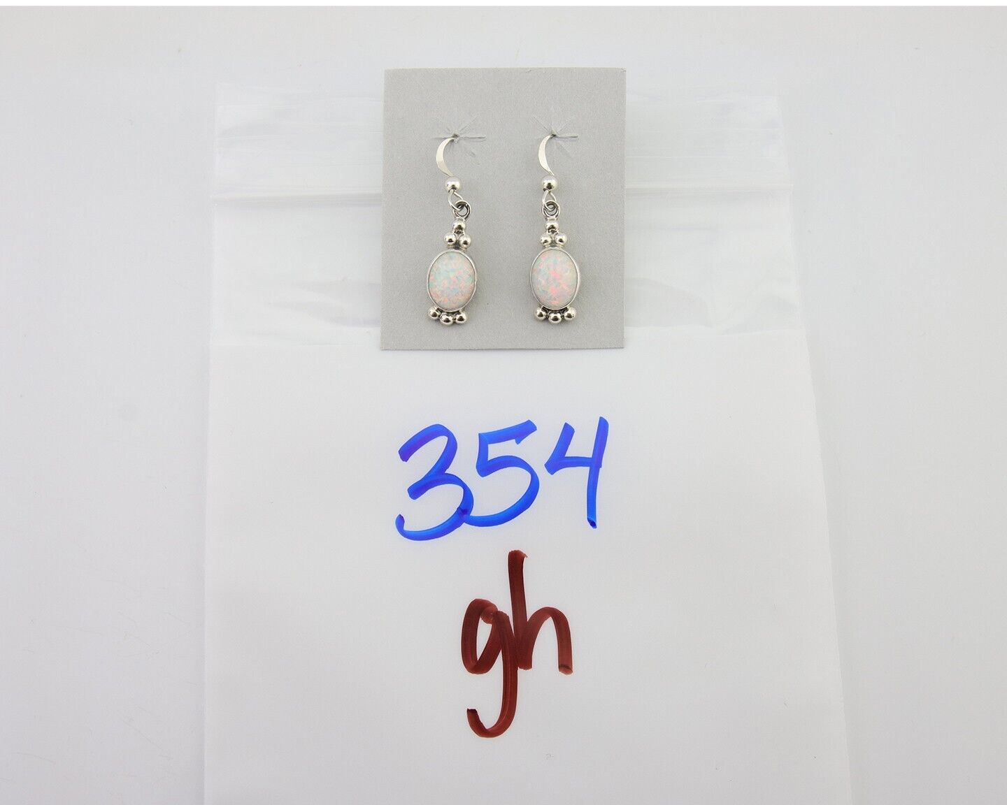 Navajo Dangle Earrings 925 Silver Natural Opal Artist Signed Montoya C.80's