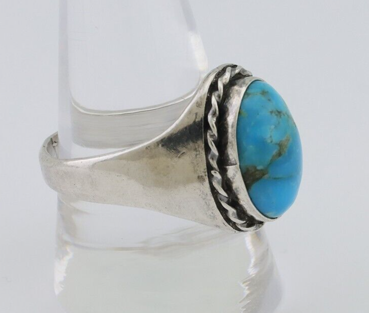 Navajo Ring 925 Silver Natural Blue Turquoise Native American Artist C.80's