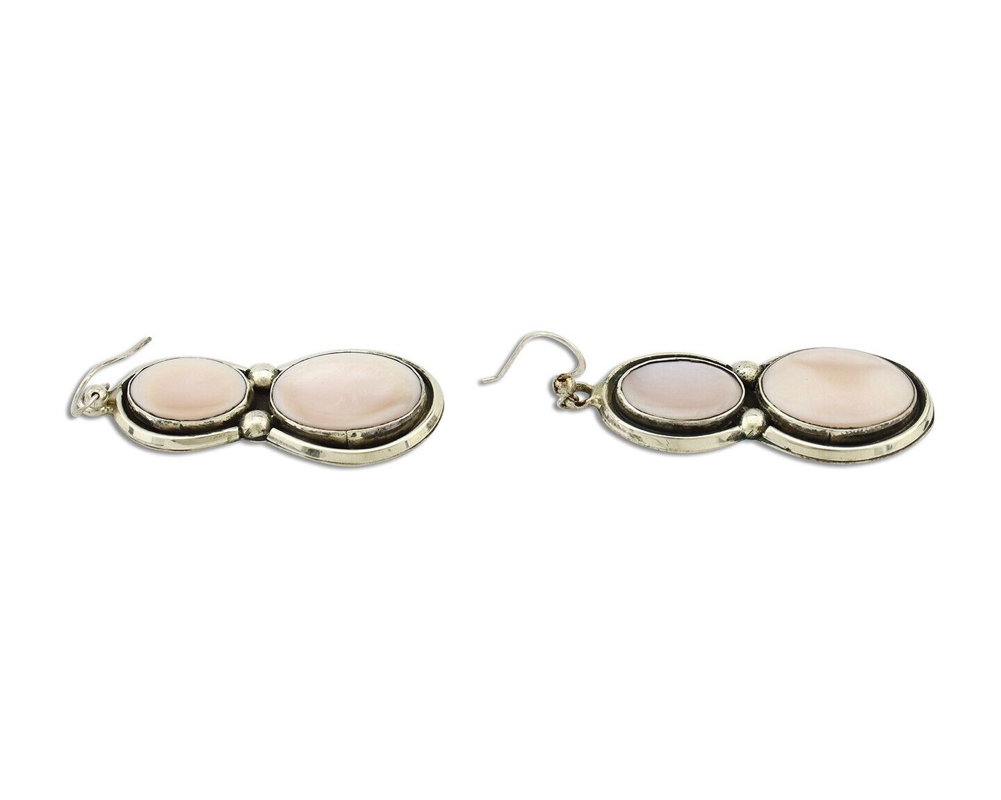 Navajo Handmade Earrings 925 Silver Pink Mussel Native American Artist C.80's