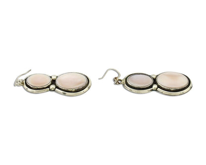 Navajo Handmade Earrings 925 Silver Pink Mussel Native American Artist C.80's