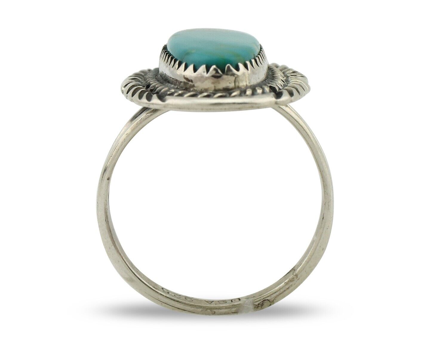 Navajo Ring 925 Silver Natural Turquoise Native Artist Signed USA C.80's