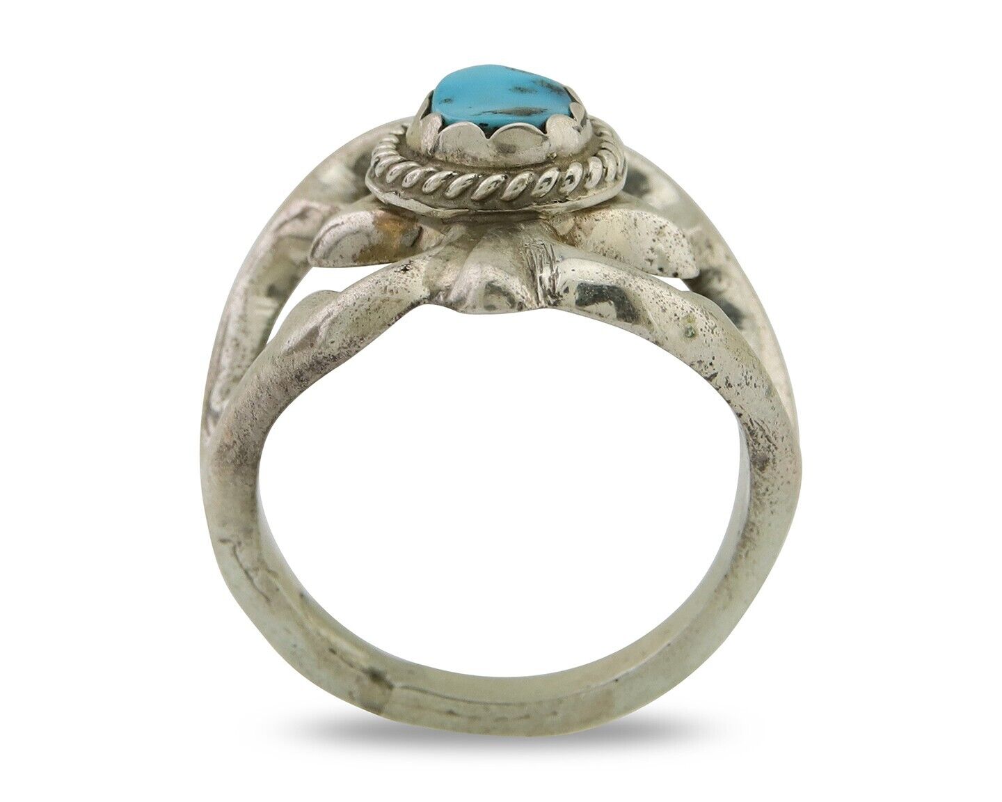 Navajo Sand Cast Ring 925 Silver Sleeping Beauty Turquoise Artist C.80's