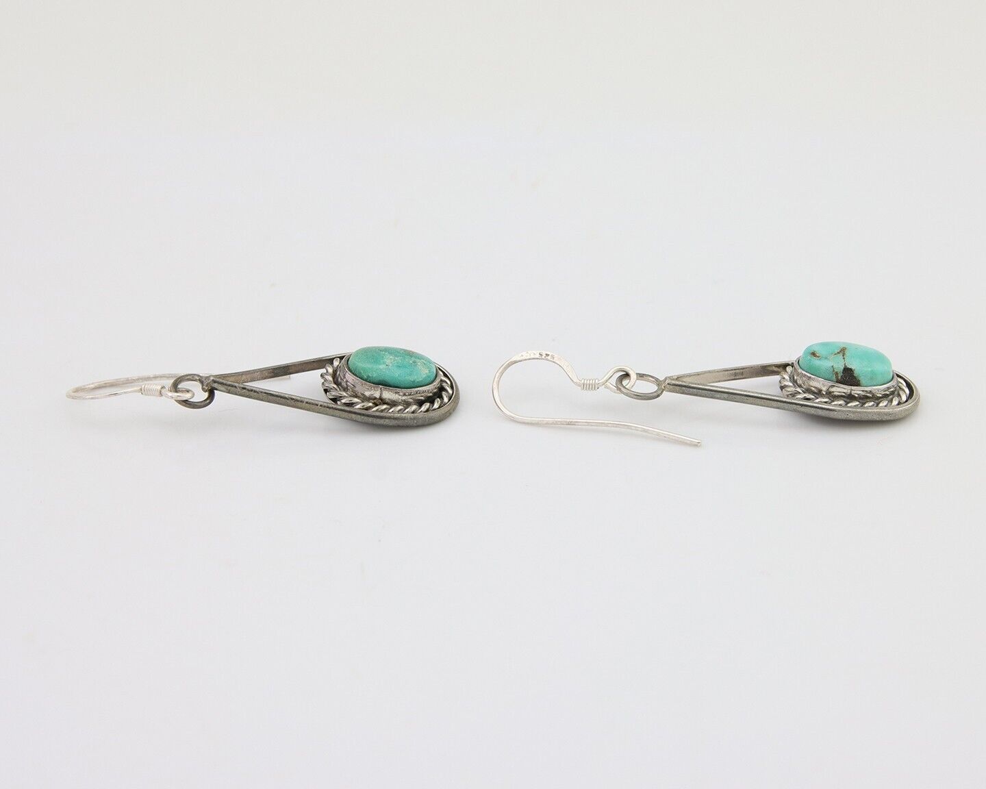 Navajo Dangle Earrings 925 Silver Natural Turquoise Native American Artist C.80s