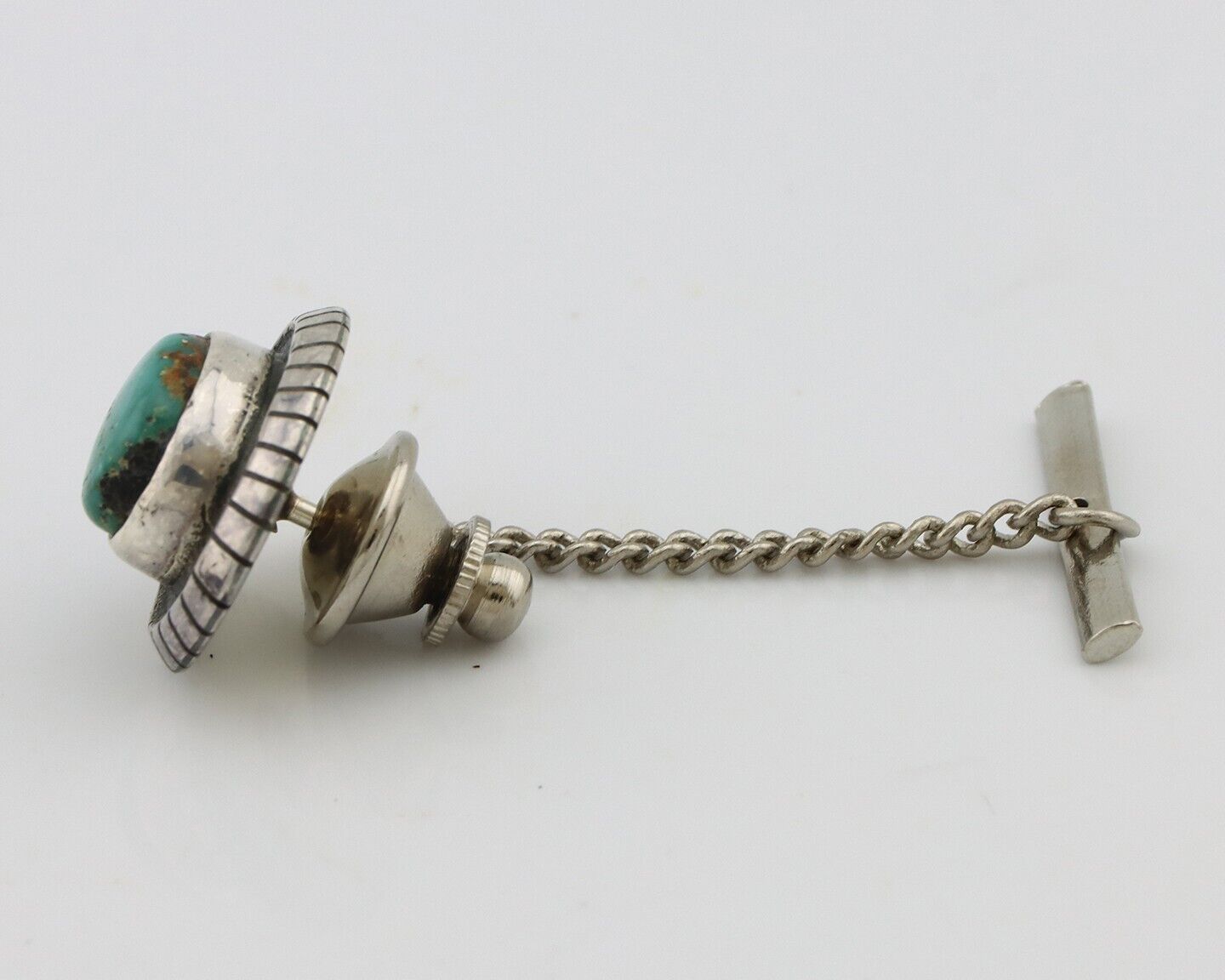 Navajo Tie Tack 925 Silver Natural Mined Turquoise Native American Artist C.80's