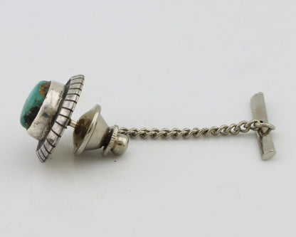 Navajo Tie Tack 925 Silver Natural Mined Turquoise Native American Artist C.80's
