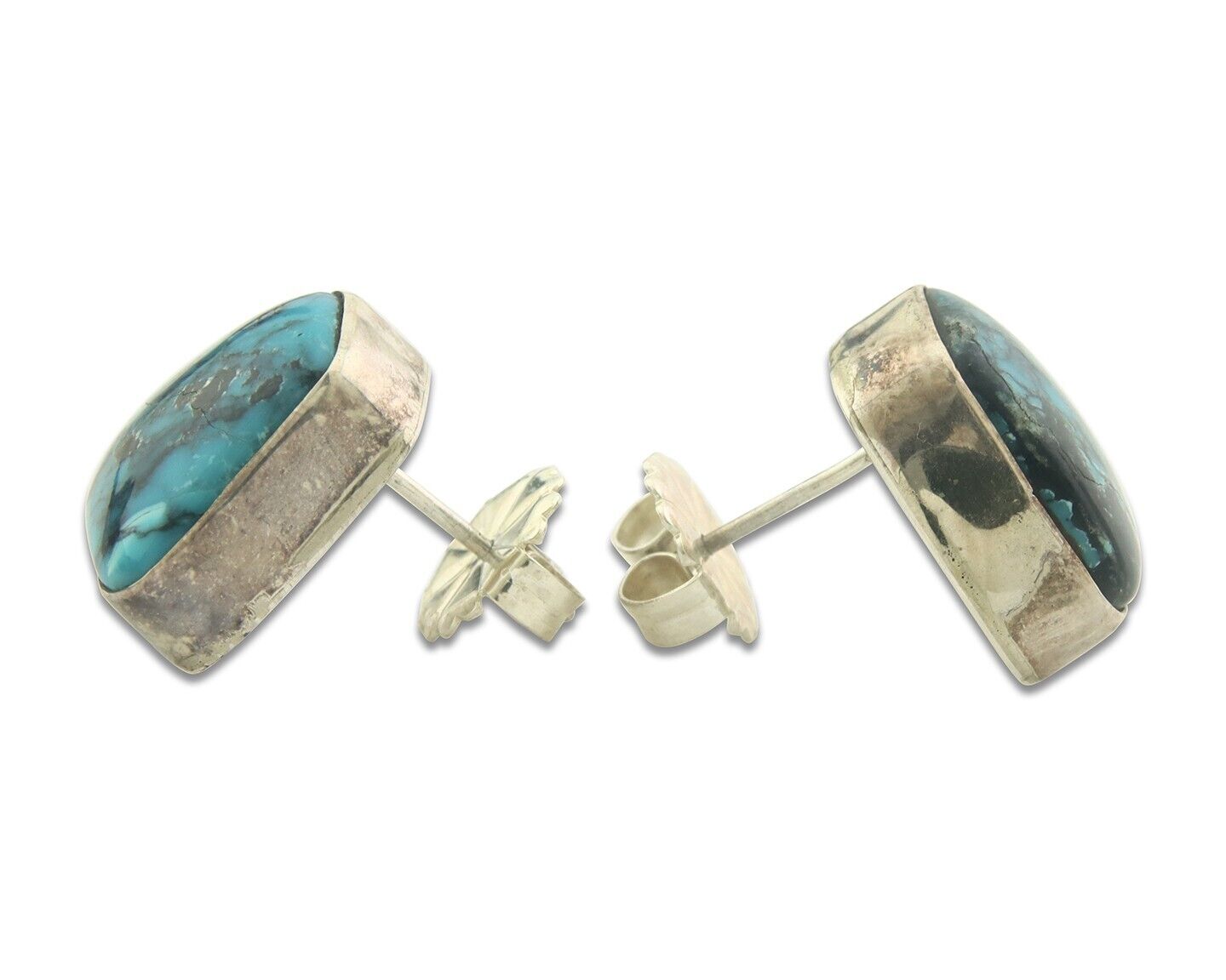 Navajo Earrings 925 Silver Turquoise Native Artist Signed W Denetdale C.80's
