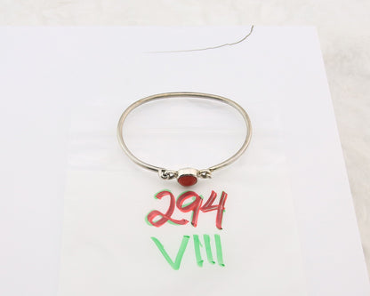 Navajo Bracelet Sterling Silver Natural Red Coral Artist Signed Sunrise