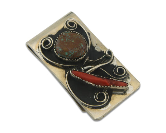 Navajo Money Clip 925 Silver & 999 Nickle Natural Gemstone Native Artist C.80's