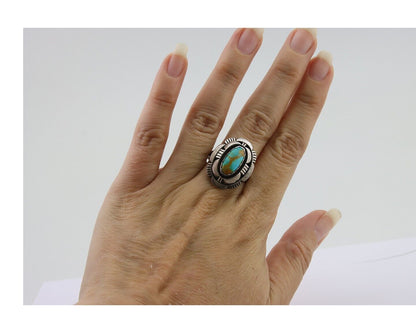 Navajo Ring 925 Silver Natural Turquoise Signed Leonard & Marian Nez C.80's