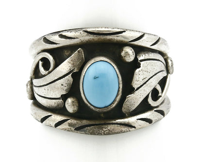 Navajo Ring .925 Silver Handmade Sleeping Beauty Turquoise Signed ELA C.80's