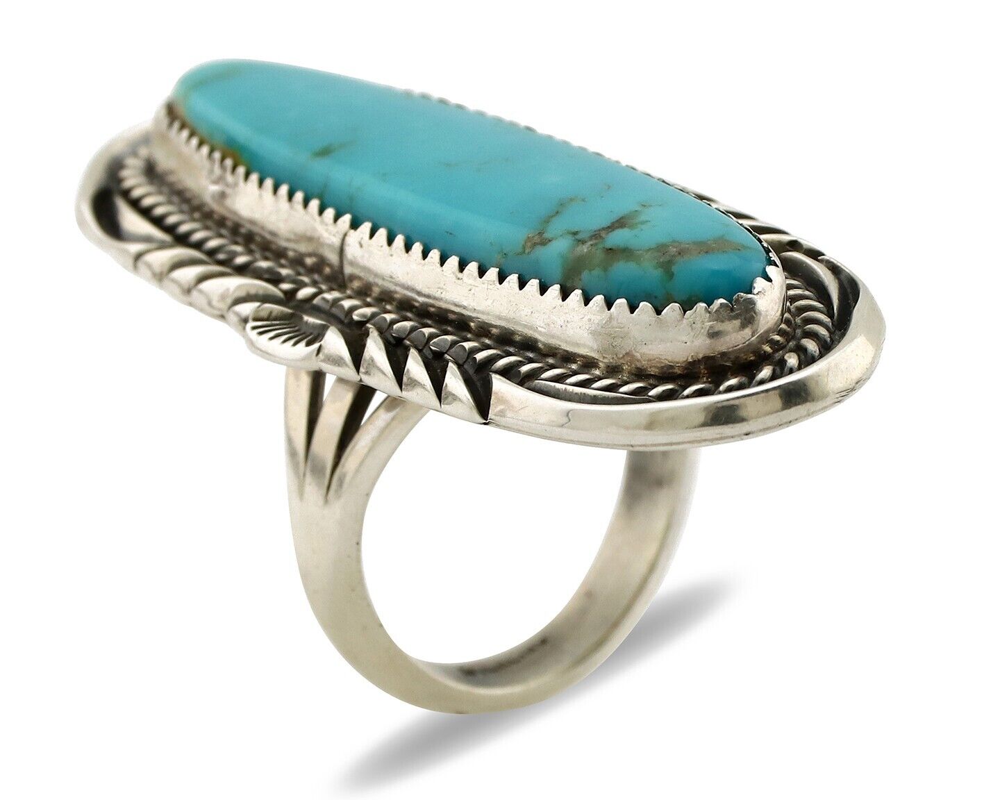 Navajo Ring 925 Silver Natural Mined Turquoise Artist Signed Mike Begay C.80's