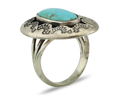 Navajo Ring 925 Silver Natural Blue Turquoise Signed M Montoya C.80's