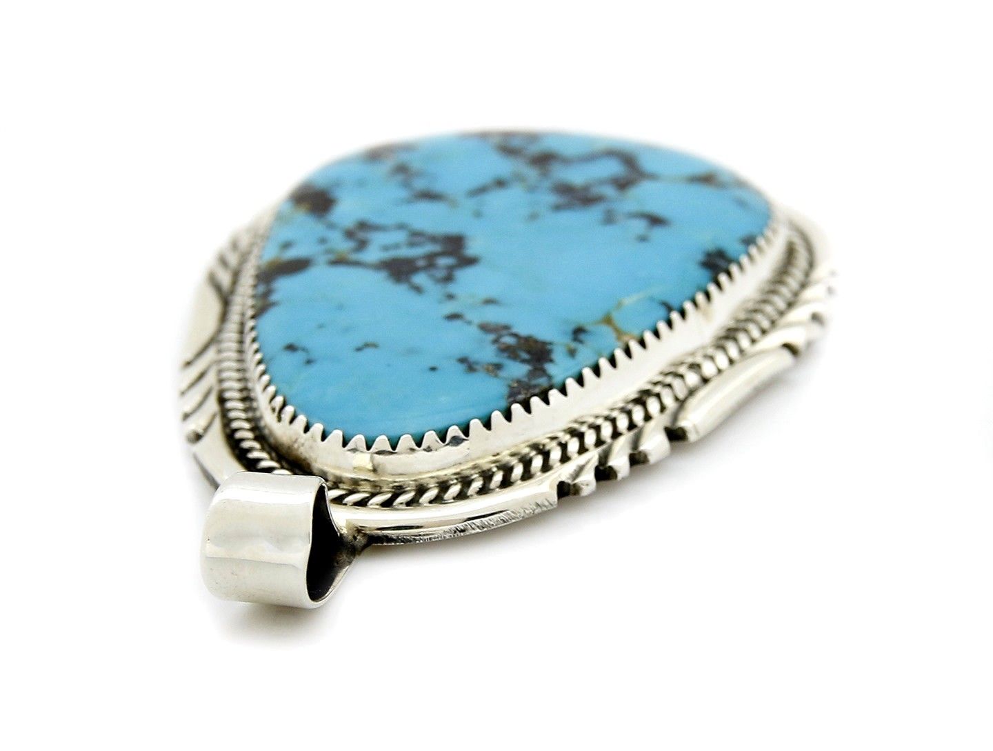 Rare Benjamin Piaso Navajo Artist Work of Art Turquoise .925 Silver Pendant