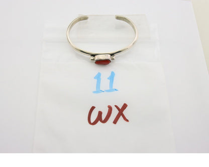 Navajo Bracelet .925 Silver Mediterranean Red Coral Cuff Native Artist C.80's