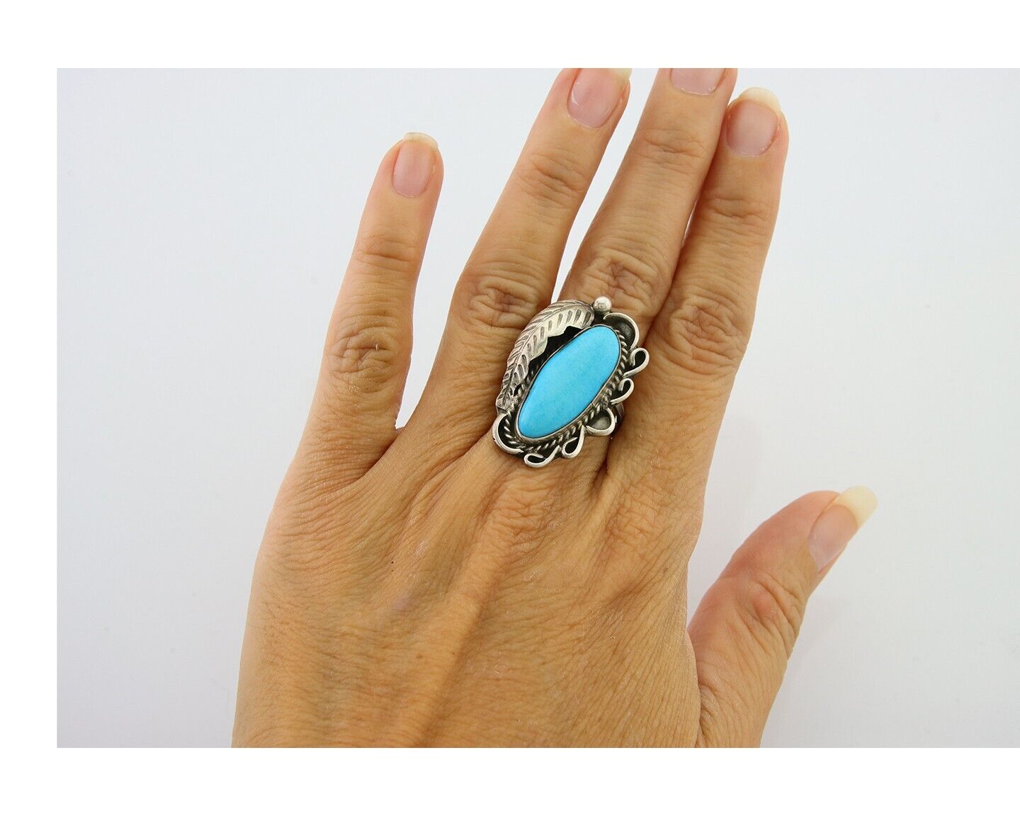 Navajo Ring .925 Sterling Blue Turquoise Artist Signed EK C.80's