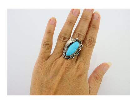 Navajo Ring .925 Sterling Blue Turquoise Artist Signed EK C.80's