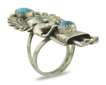 Vintage Navajo Kachina Ring 925 Sterling Turquoise Signed Gomez Size 8.25