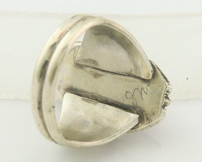 Men Navajo Ring 925 Sterling Natural Coral & Turquoise Signed JM C.80's Sz 11.75