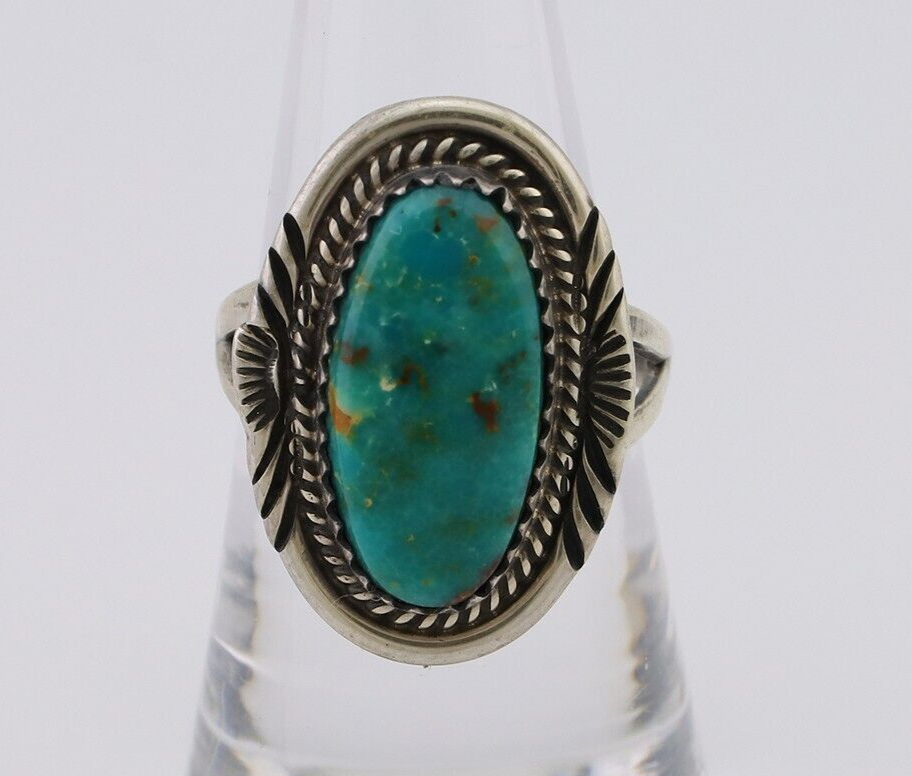 Navajo Hand Stamped Ring 925 Silver Natural Turquoise Native Artist C.80's