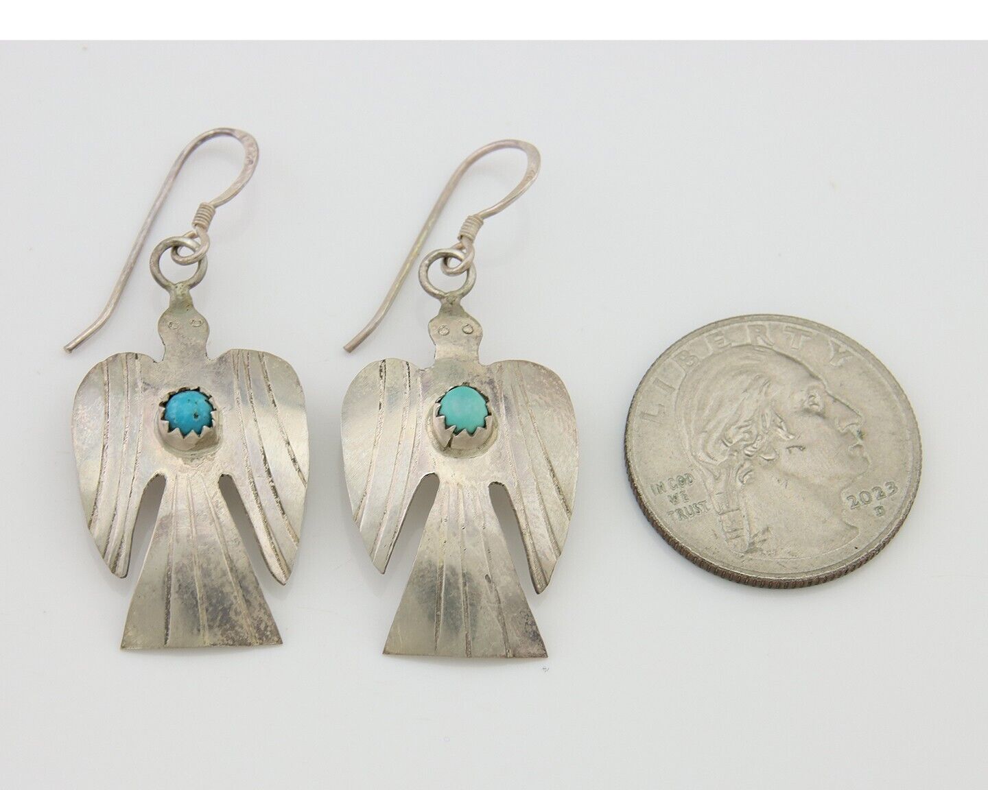 Navajo Thunderbird Earrings 925 Silver Natural Turquoise Native Artist C.80's