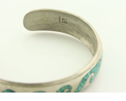 Navajo Bracelet 925 Silver Inlaid Turquoise Cuff Artist Signed LB C.80's