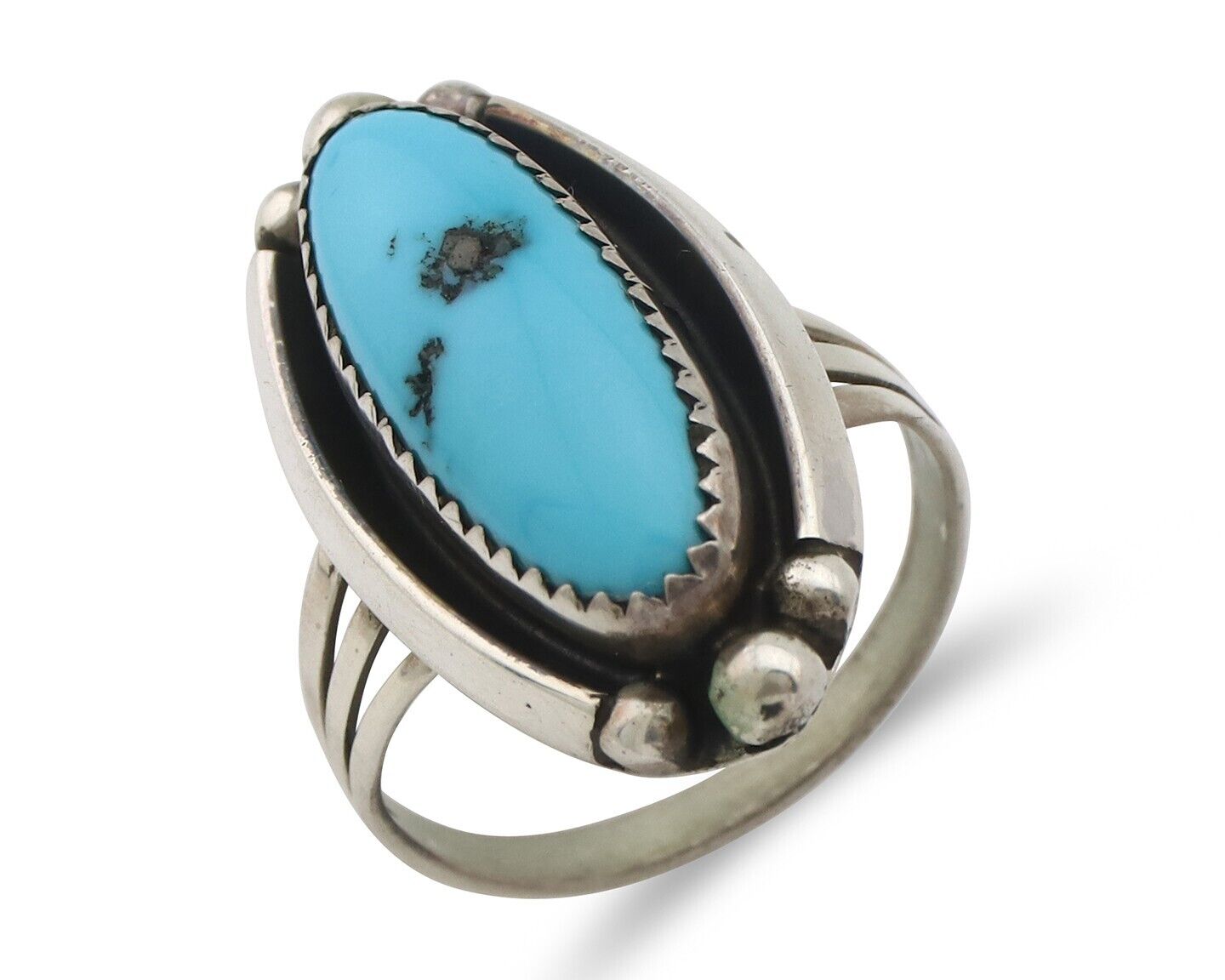 Navajo Ring .925 Silver Sleeping Beauty Turquoise Signed SkyStone Creations C80s